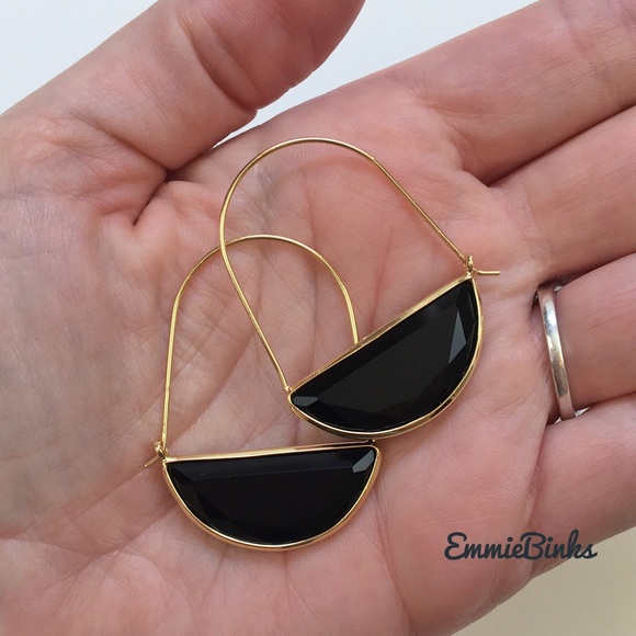 ✨3for$38 New Black Anthro Glass Crescent Hoop Earrings -Glass Dangle Earrings - Picture 4 of 13